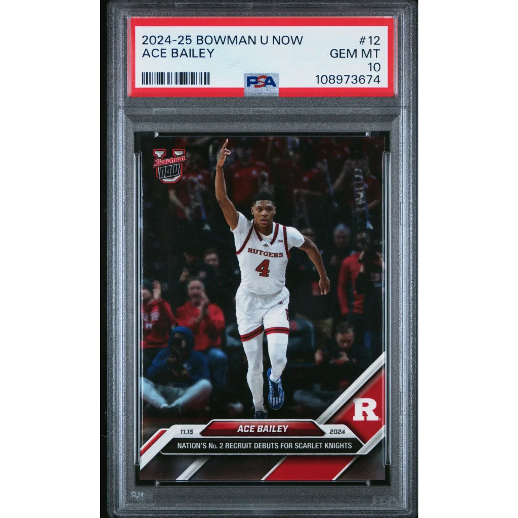 PSA graded Ace Bailey 2024-25 Bowman U Now basketball card on display