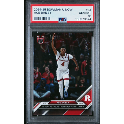 PSA graded Ace Bailey 2024-25 Bowman U Now basketball card on display