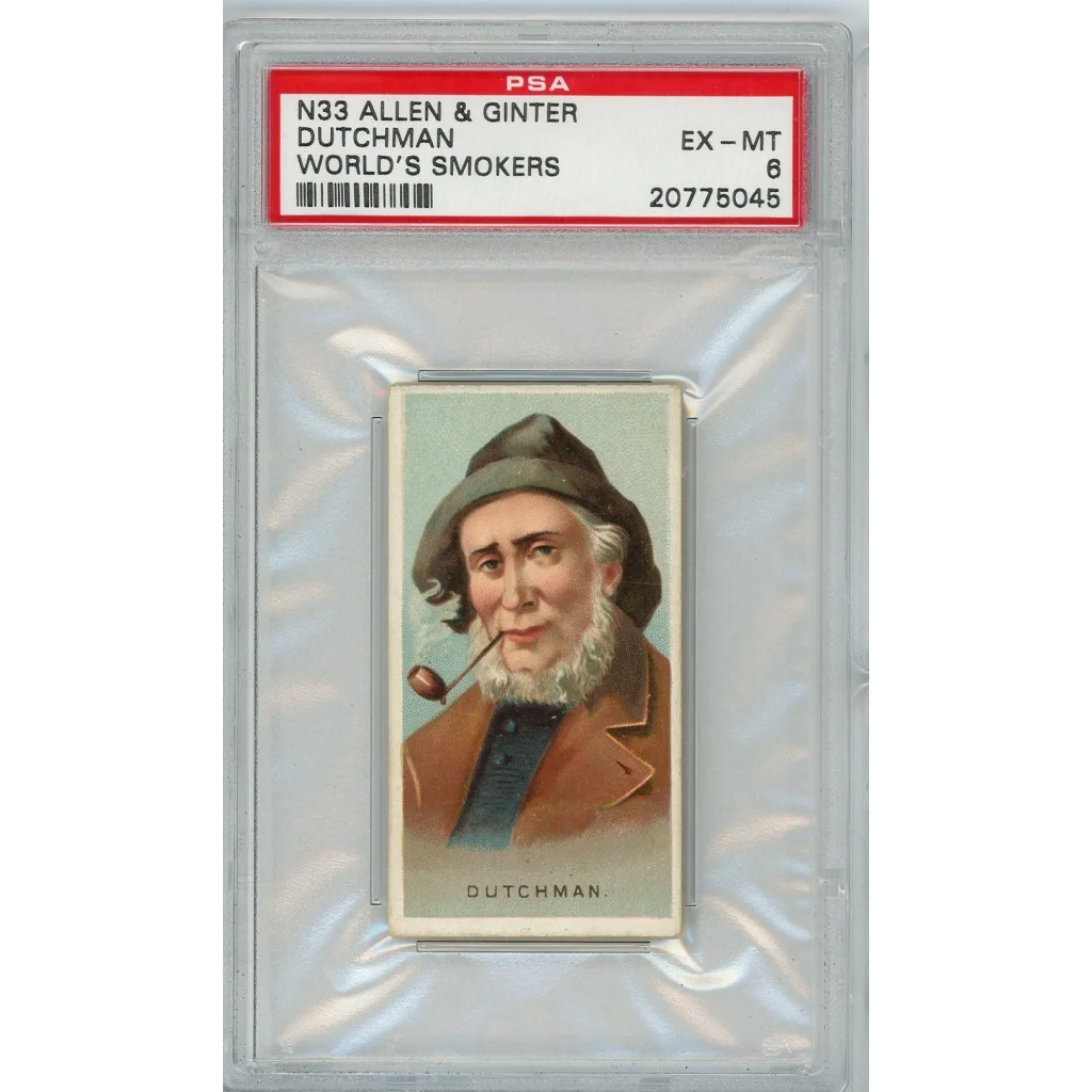 Vintage PSA graded Allen & Ginter Dutchman tobacco card with bearded man smoking pipe and gold foil