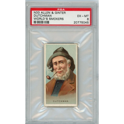 Vintage PSA graded Allen & Ginter Dutchman tobacco card with bearded man smoking pipe and gold foil