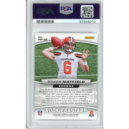 PSA graded Baker Mayfield 2018 Panini rookies & stars rookie card #pp-16