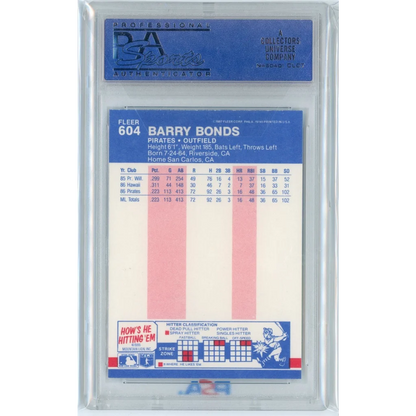PSA graded 1987 Fleer Barry Bonds rookie card NM MT 8 on display