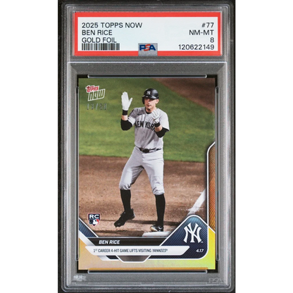 PSA graded Ben Rice 2025 Topps Now gold foil Yankees rookie card