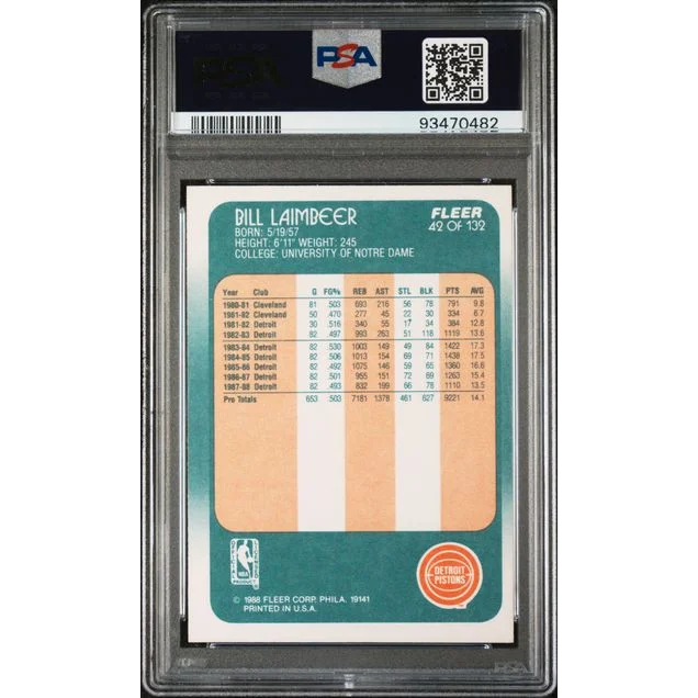 Graded 1986-87 Fleer Bill Laimbeer Basketball Card from PSA collection