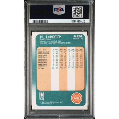 Graded 1986-87 Fleer Bill Laimbeer Basketball Card from PSA collection