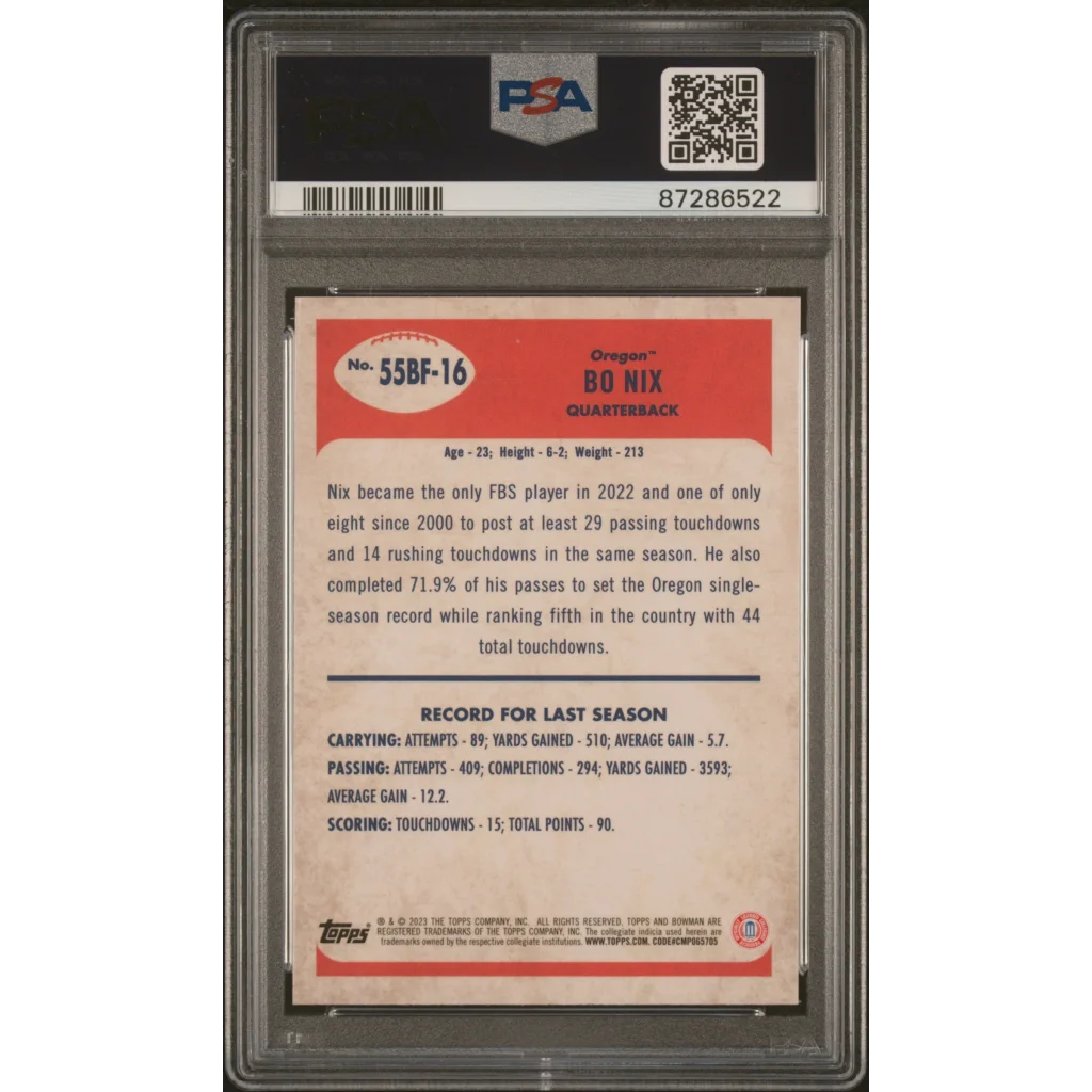 PSA Graded Bo Nix 2023 Bowman Chrome Rookie Card football collectible