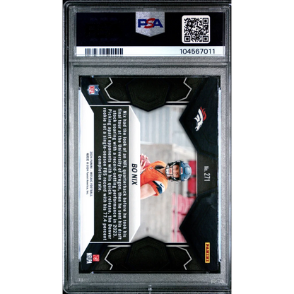 PSA Graded Bo Nix 2024 Mosaic NFL Debut Football Trading Card on display