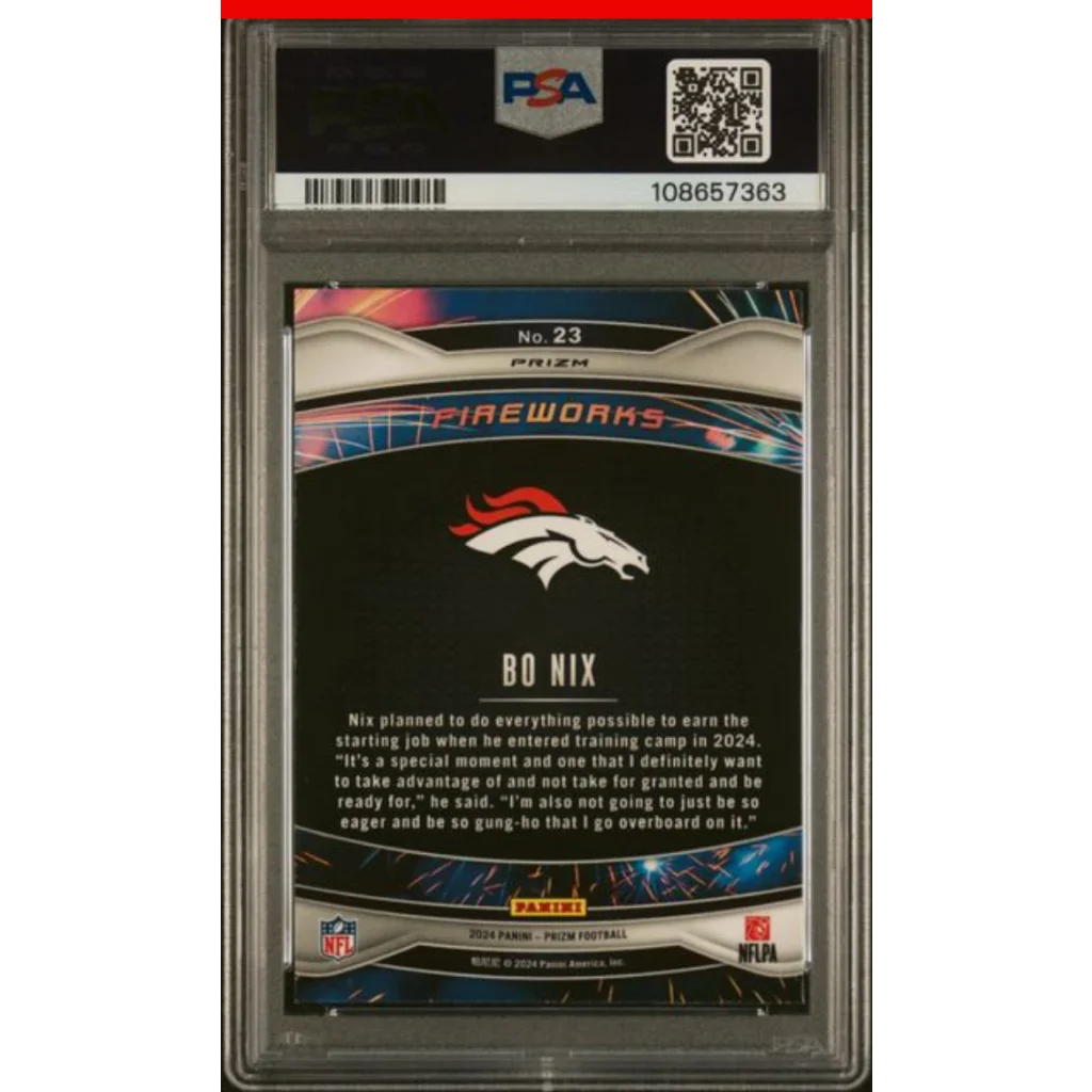 PSA graded Bo Nix 2024 Prizm Fireworks green rookie card