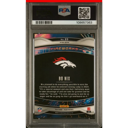 PSA graded Bo Nix 2024 Prizm Fireworks green rookie card