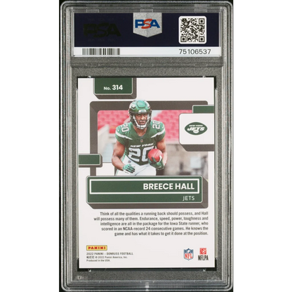 Graded Breece Hall 2022 Donruss Press Proof Premium Football Card in product display