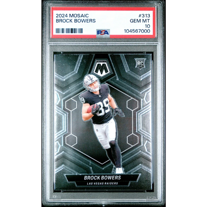 PSA graded 2024 Mosaic Brock Bowers Raiders rookie football card