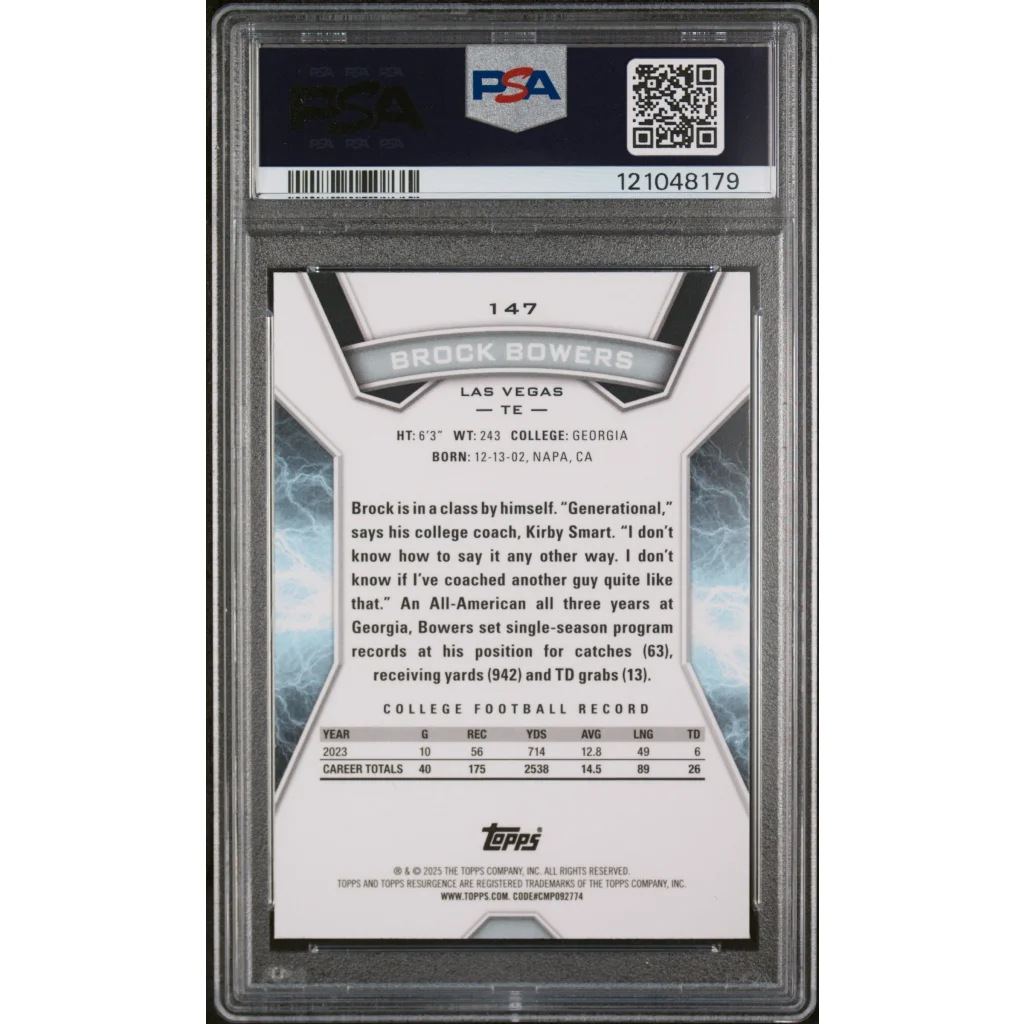 PSA Graded Brock Bowers 2024 Topps Resurgence Sky Blue Pink Shock card