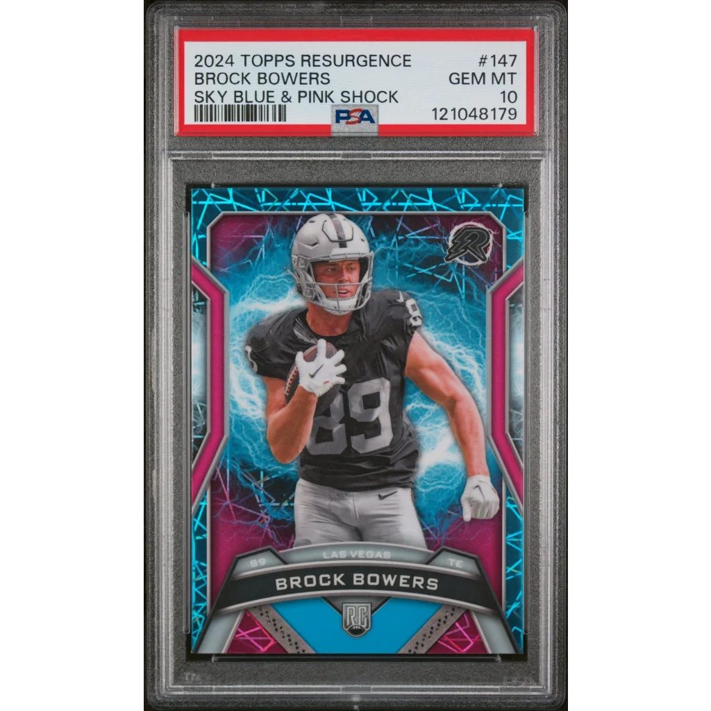 PSA Graded Brock Bowers 2024 Topps Resurgence Sky Blue Pink Shock Card