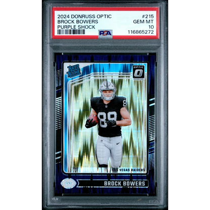 PSA graded 2024 Donruss Optic Brock Bowers purple shock rookie card
