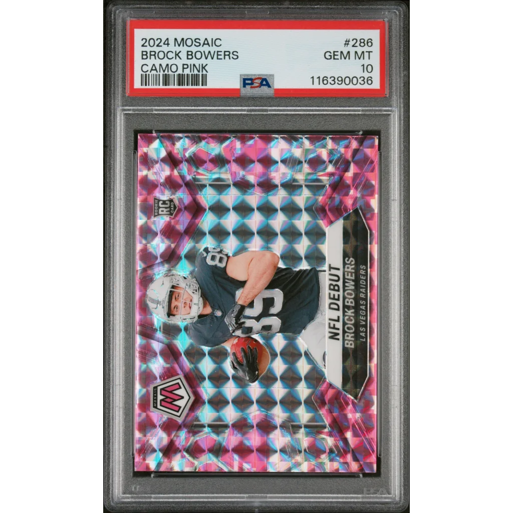 2024 Mosaic Camo Pink Brock Bowers NFL Debut PSA Graded Rookie Card