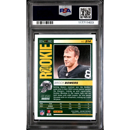 PSA graded 2019 Panini Encased Brock Bowers rookie football card #214
