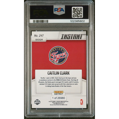 PSA graded Caitlin Clark 2024 rookie card, limited 1/6980
