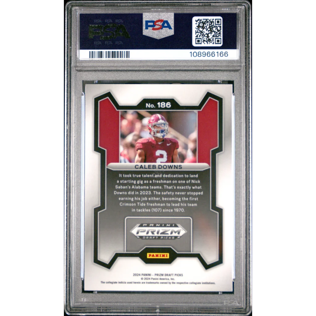 PSA graded Caleb Downs 2024 Prizm Rookie Alabama card with silver design