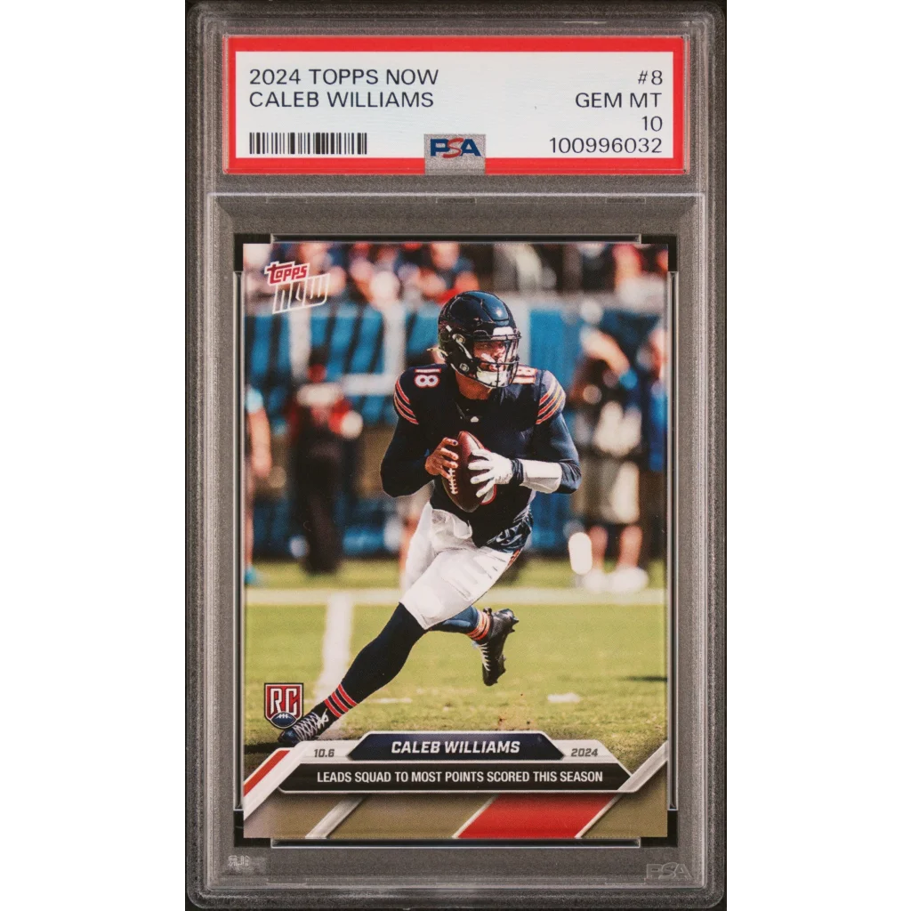 PSA graded Caleb Williams 2024 Topps Now rookie card in black orange uniform
