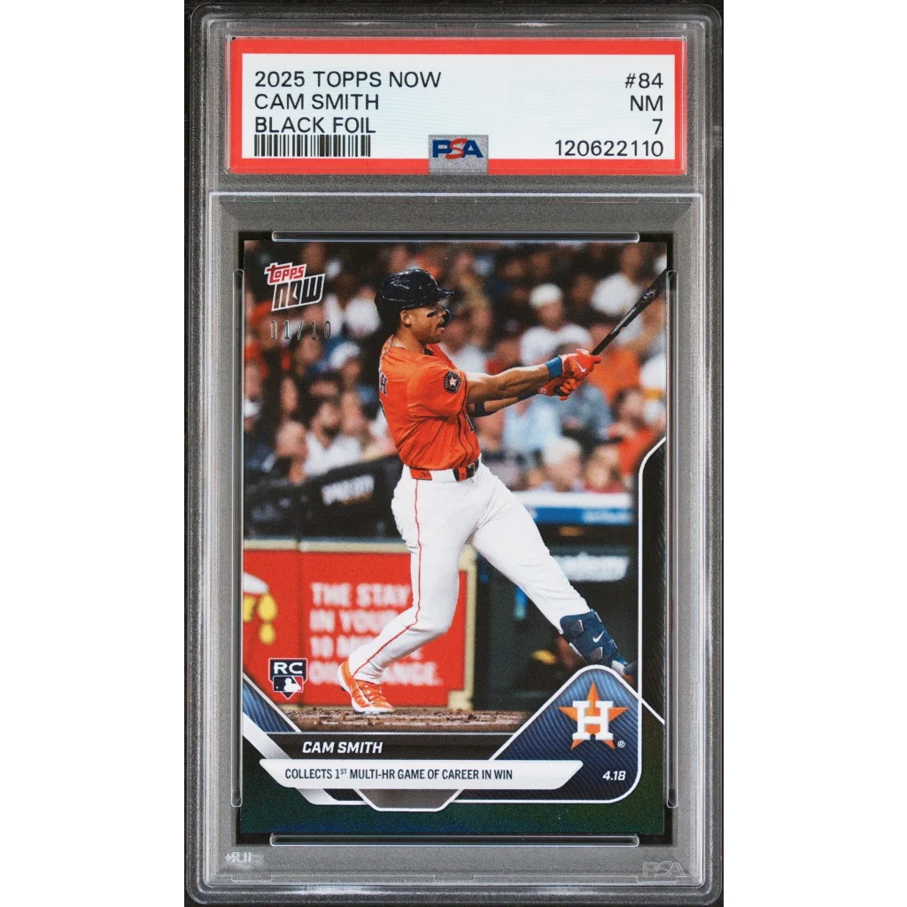 PSA graded Cam Smith 2025 Topps Now black foil Astros card