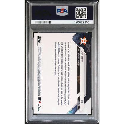 PSA graded Cam Smith 2025 Topps Now Houston Astros black foil card in clear holder