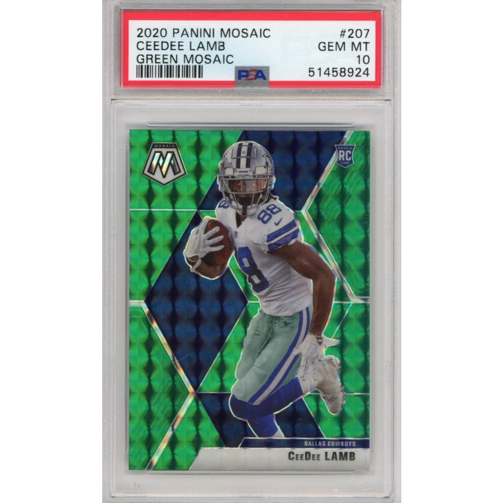 PSA Graded 2020 Panini Mosaic CeeDee Lamb Green Rookie Card football card