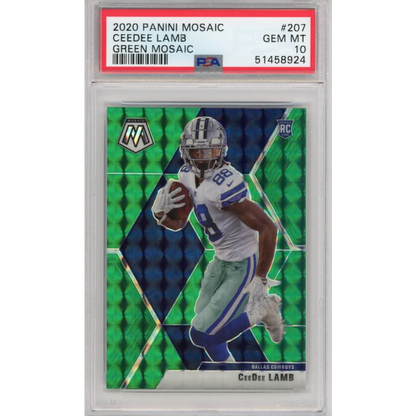 PSA Graded 2020 Panini Mosaic CeeDee Lamb Green Rookie Card football card