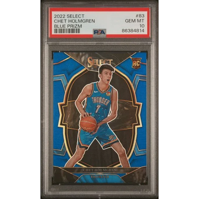 PSA Graded Chet Holmgren Blue Prizm Rookie Card Thunder basketball card image
