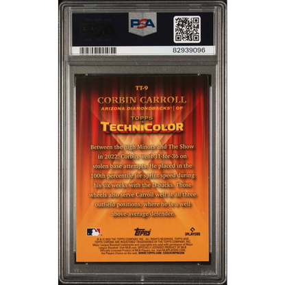 PSA Graded Corbin Carroll Topps Technicolor Chrome Baseball Card showing vibrant colors and details