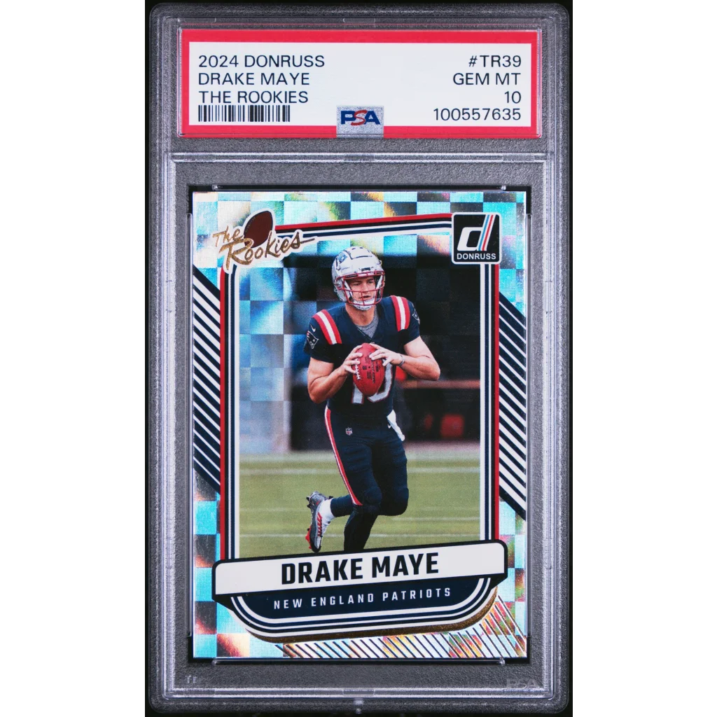 PSA graded 2024 Donruss Drake Maye rookie card silver black design