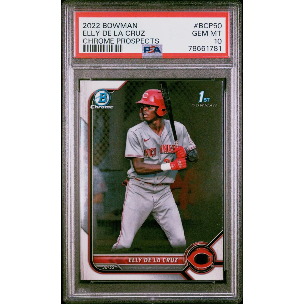 2022 Bowman Chrome Prospects Elly De La Cruz Baseball Card in PSA Graded Topps and Bowman set