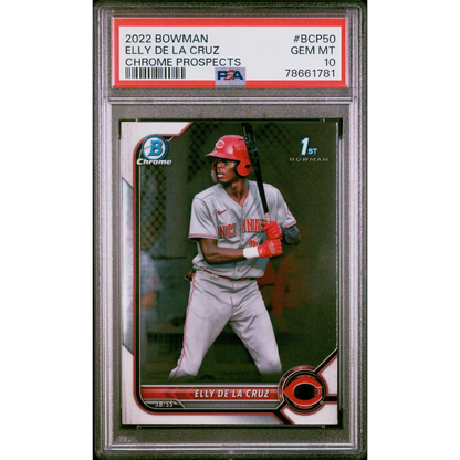 2022 Bowman Chrome Prospects Elly De La Cruz Baseball Card in PSA Graded Topps and Bowman set
