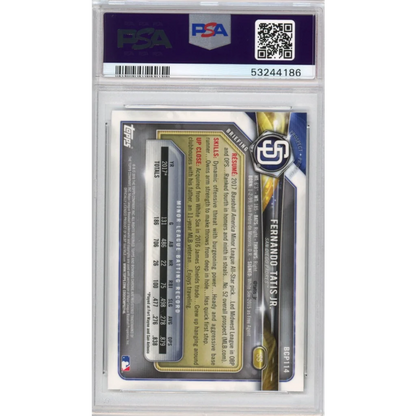 Graded Fernando Tatis Jr 2018 Bowman Chrome baseball card in PSA case