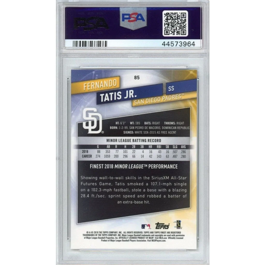 PSA graded Fernando Tatis Jr 2019 Topps Finest Rookie Card baseball card image