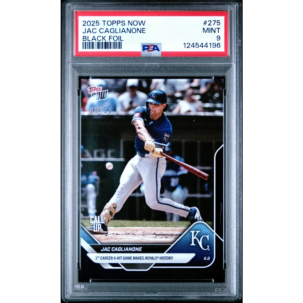 PSA graded 2025 Topps Now Jac Caglione black foil baseball card
