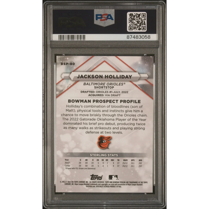 PSA Graded Jackson Holliday 2023 Bowman Sterling Mini Diamond Card