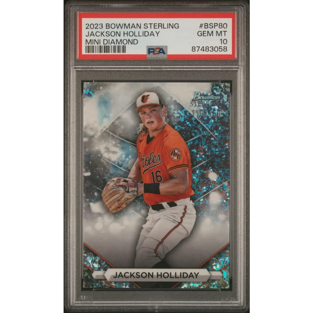 PSA graded Jackson Holliday 2023 Bowman Sterling mini diamond baseball card