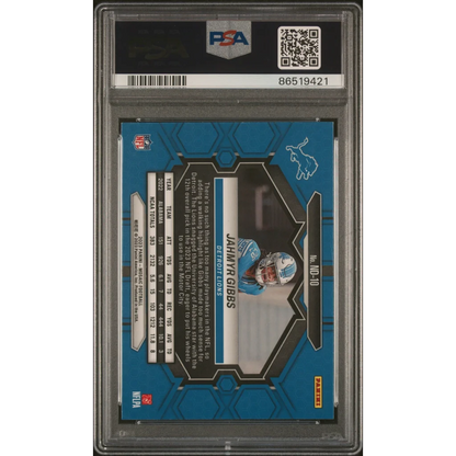 Blue and white Jahmyr Gibbs 2023 Mosaic NFL debut holographic football card