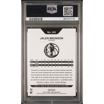 Graded Jalen Brunson 2018 Panini Hoops Rookie Card on display