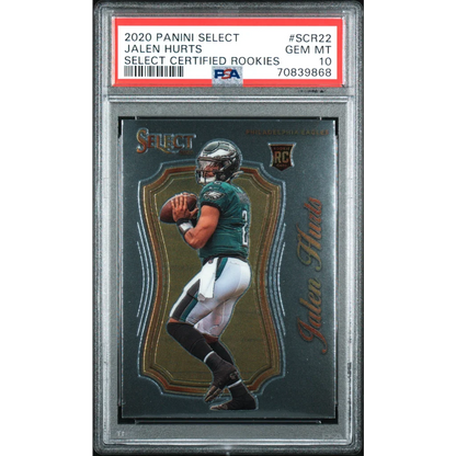 PSA graded Jalen Hurts 2020 Panini Select rookie card silver gold design
