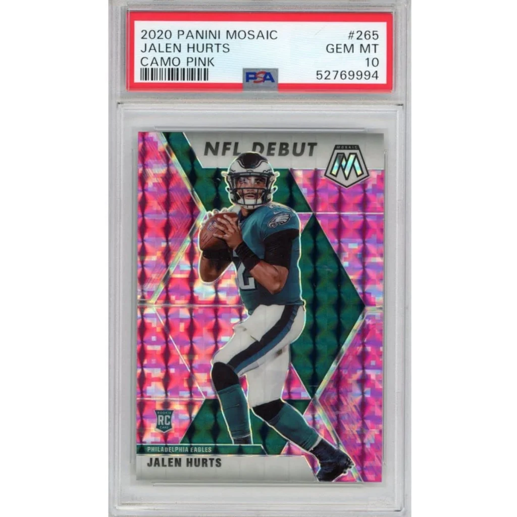 PSA graded 2020 Panini Mosaic Jalen Hurts camo pink card