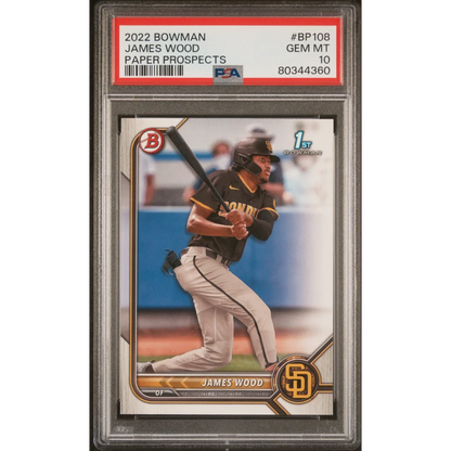 PSA graded James Wood 2022 Bowman Paper Prospects baseball card image