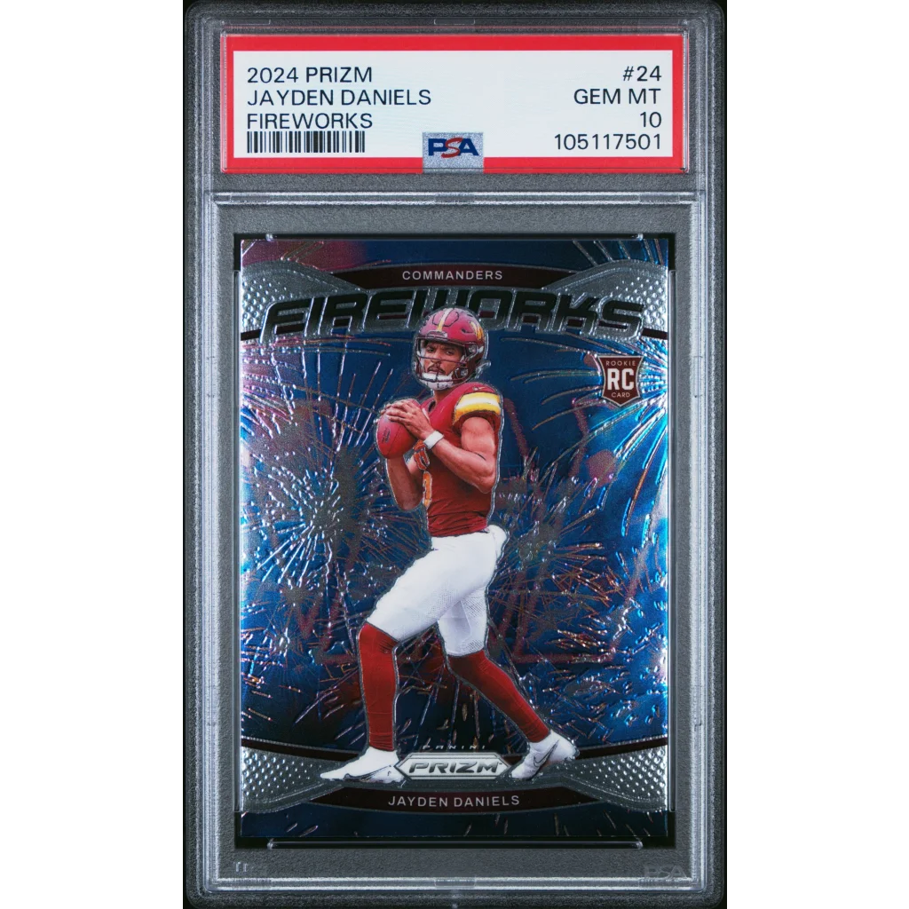 PSA graded Jayden Daniels 2024 Prizm Fireworks RC card bundle