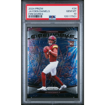 PSA graded Jayden Daniels 2024 Prizm Fireworks RC card bundle
