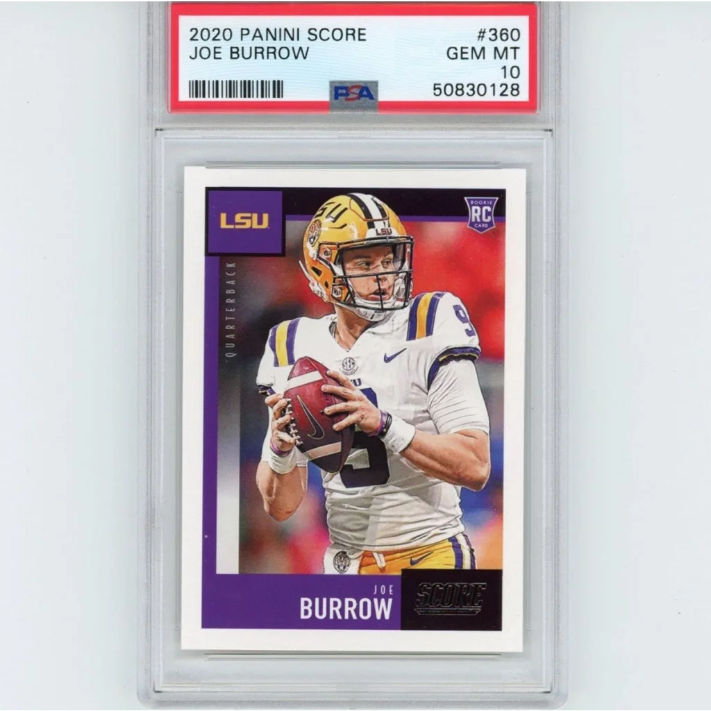 2020 Panini Score Joe Burrow LSU Rookie Football Card in PSA Graded holder