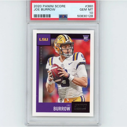 2020 Panini Score Joe Burrow LSU Rookie Football Card in PSA Graded holder