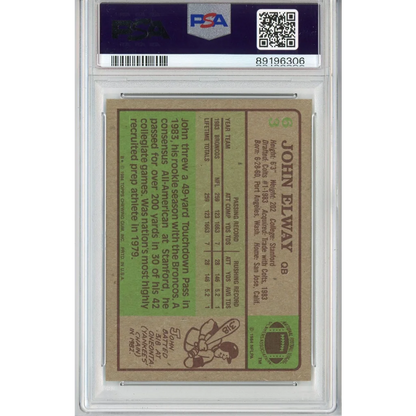 PSA graded 1980 Topps John Elway rookie card with green white design and stats