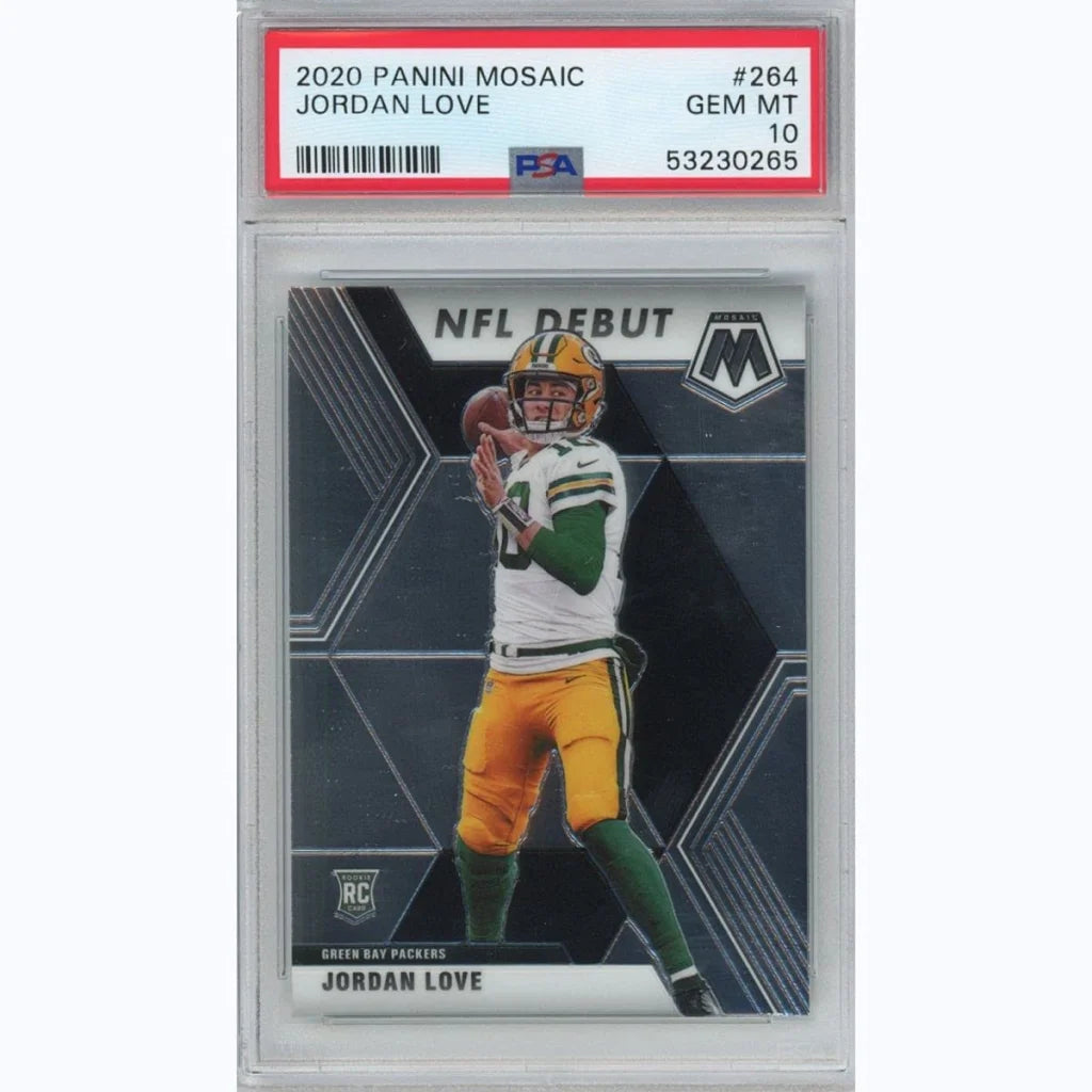 PSA graded 2020 Panini Mosaic Jordan Love NFL Debut rookie card front view