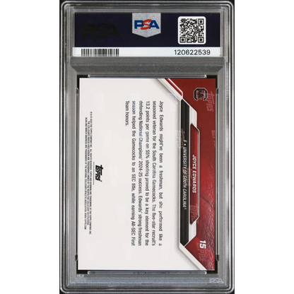 PSA graded Joyce Edwards 2025 Bowman #15 baseball card in red white design encased in plastic
