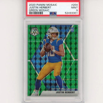 PSA Graded Justin Herbert 2020 Panini Mosaic Green Rookie Card for football fans